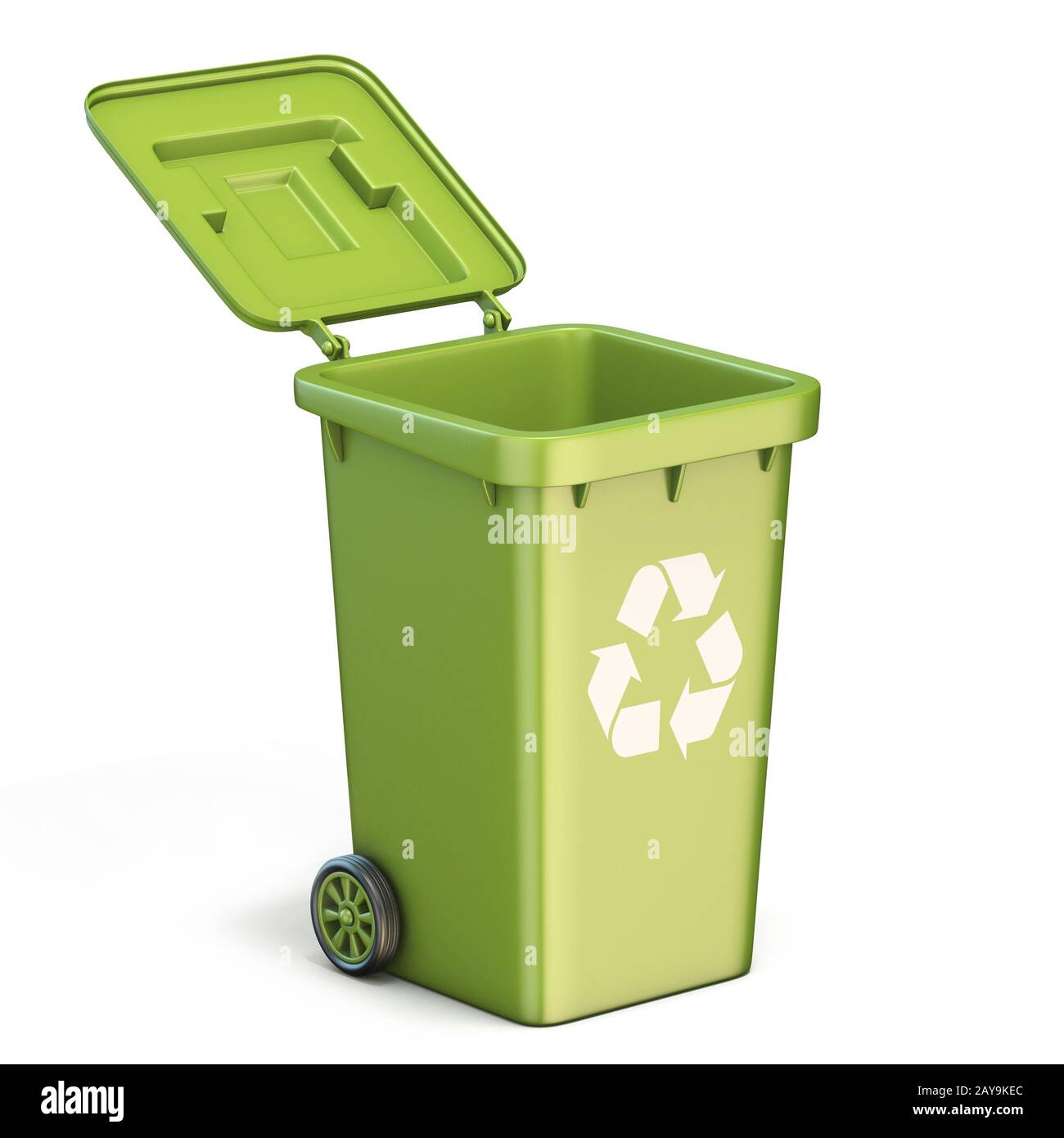 Green plastic recycle bin opened 3D render illustration isolated on white  background Stock Photo - Alamy