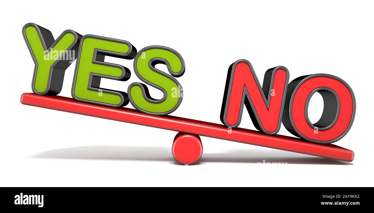 YES or NO teeter overbalance concept 3D Stock Photo