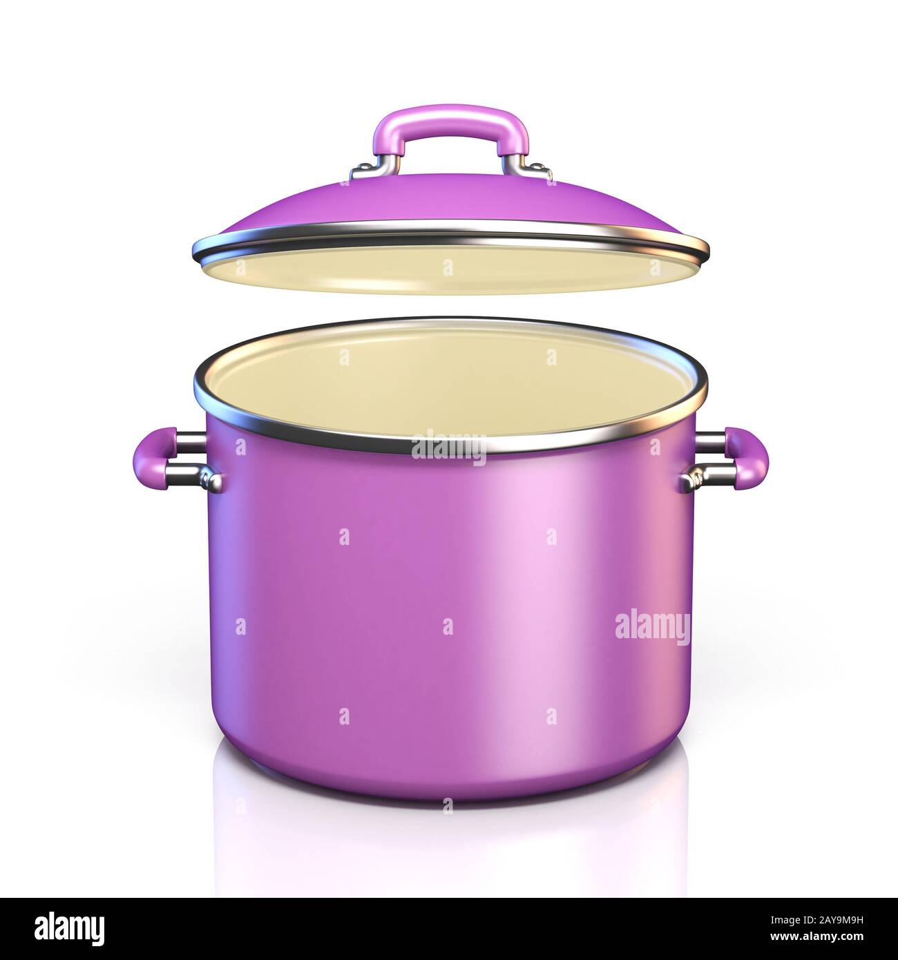 Purple cooking pot open lid 3D render illustration Stock Photo Alamy