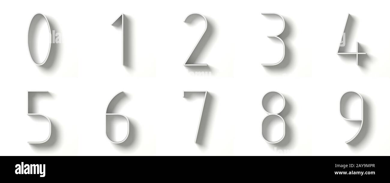 Long shadow digits Numbers 0-9 3D Stock Photo