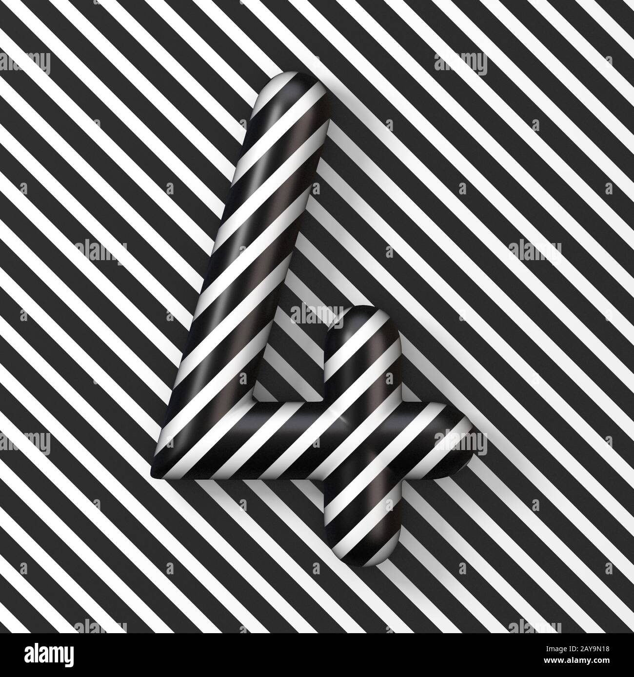 Black and white stripes Number 4 FOUR 3D Stock Photo