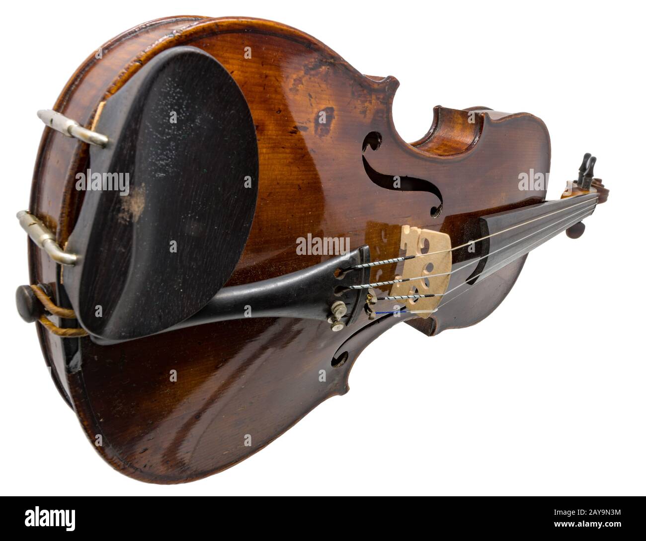 Old dark brown Violin isolated on white Stock Photo