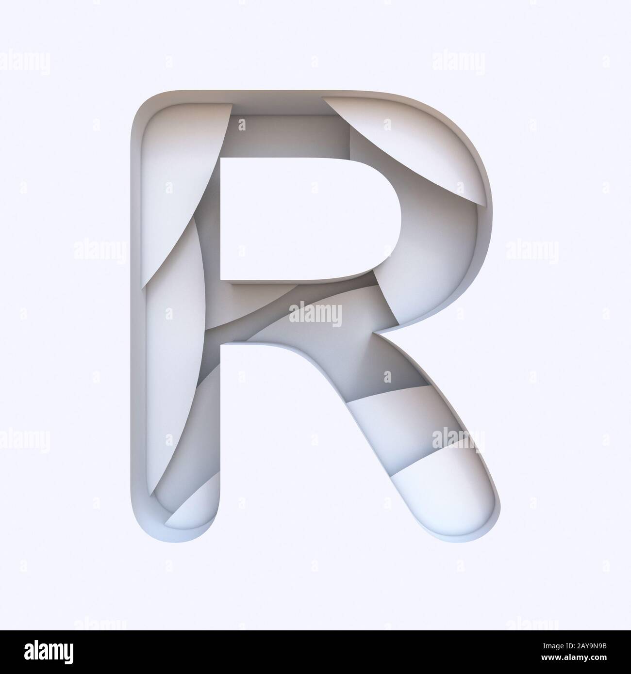 White abstract layers font Letter R 3D Stock Photo - Alamy