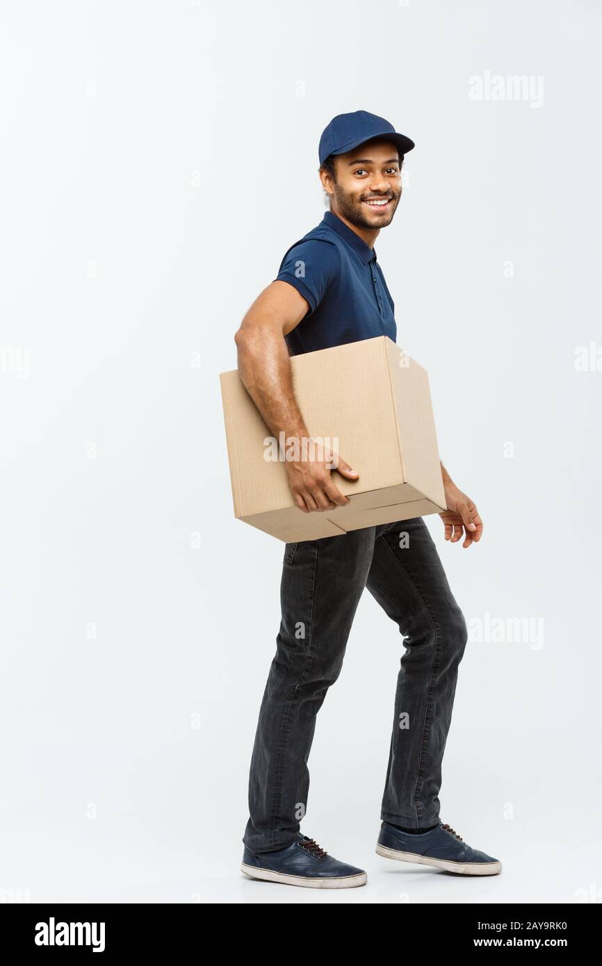 Delivery Concept Portrait of Happy African American delivery man in