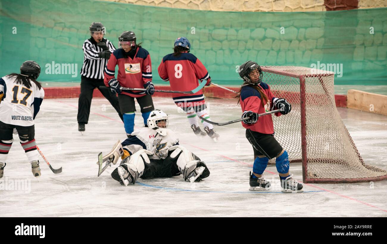 Puck in the net, Ladakh women's hockey team, 5th Hai Hockey