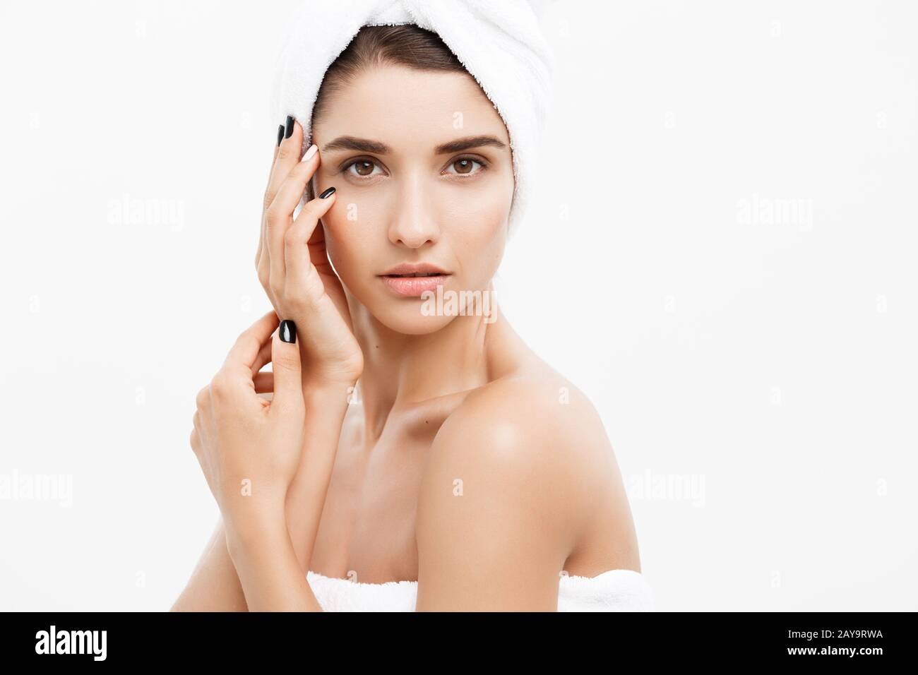 Beauty and Skin care concept - Close up Beautiful Young Woman touching ...