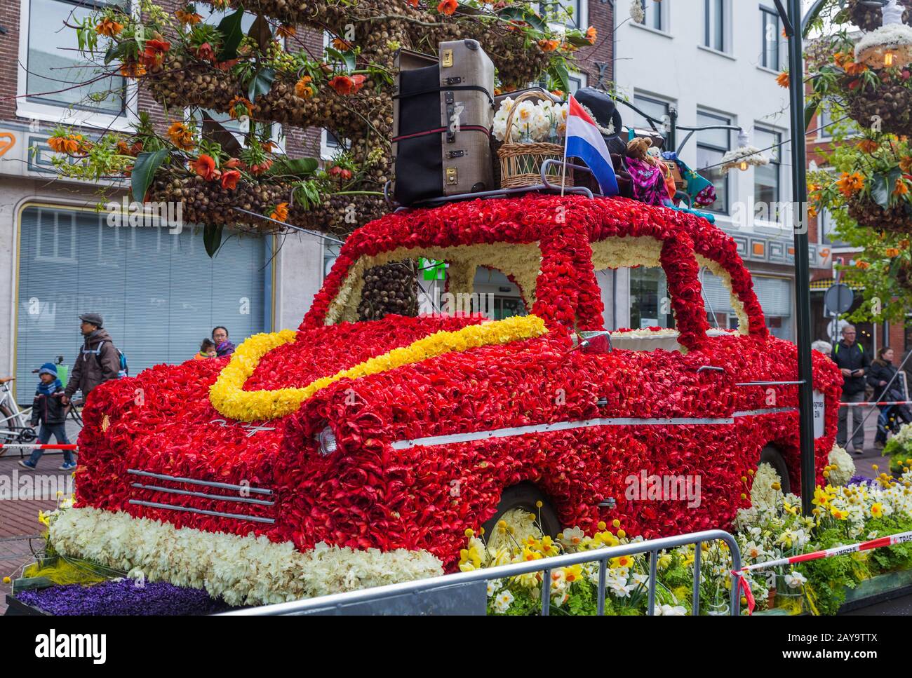 HAARLEM NETHERLANDS - APRIL 23, 2017: Statue made of tulips at flowers parade on April 23, 2017 in Haarlem Netherlands Stock Photo