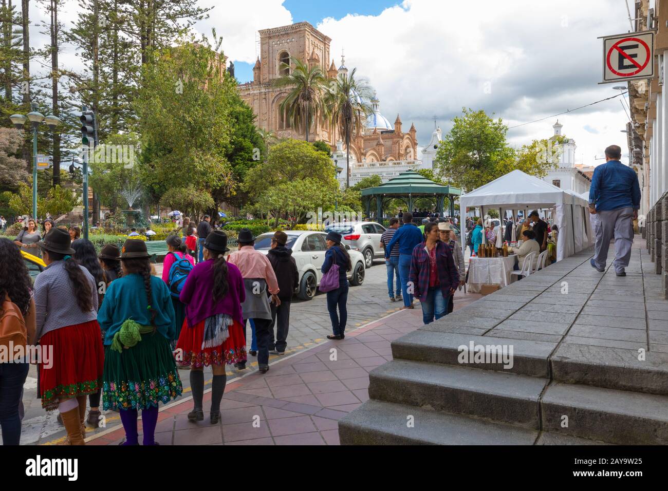 Calderon park during the festival of the patron saint Cuenca Ecuador Stock Photo