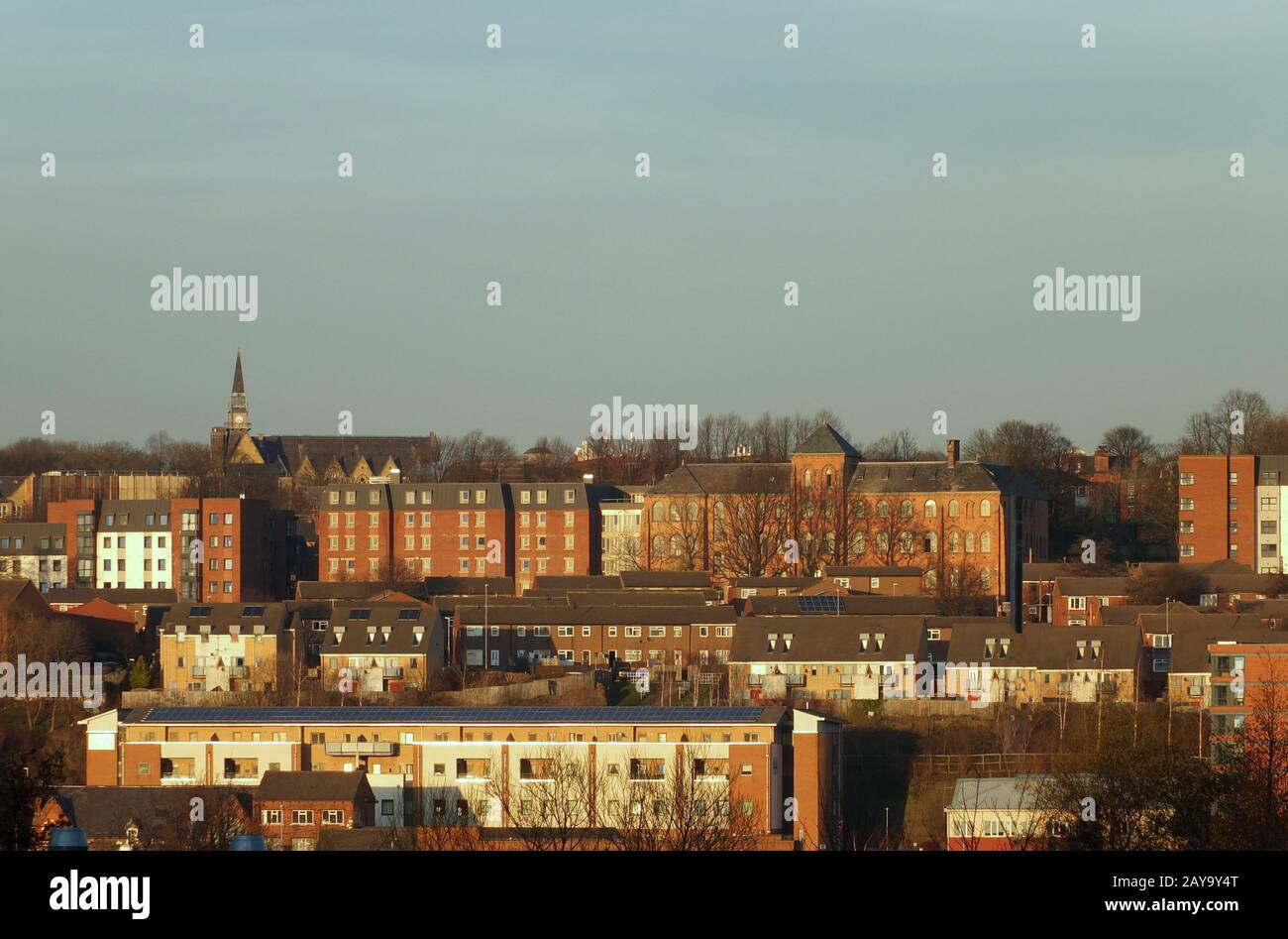 A cityscape panoramic view of leeds showing houses and apartments in