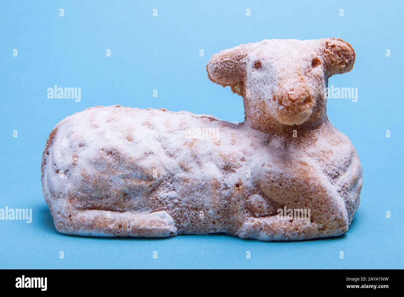 Traditional austrian easter lamb cake on a blue background. Stock Photo