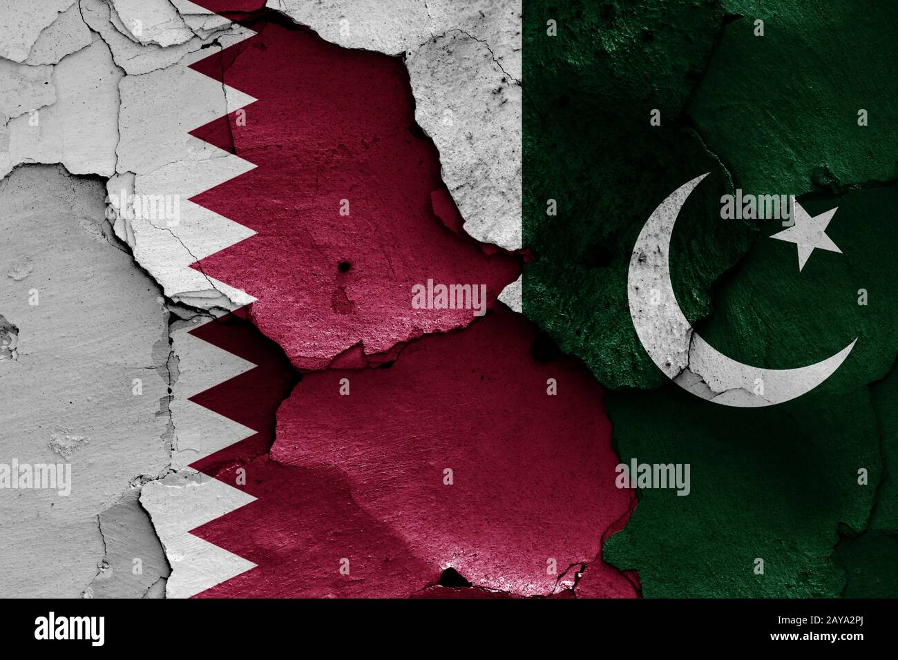flags of Qatar and Pakistan painted on cracked wall Stock Photo - Alamy