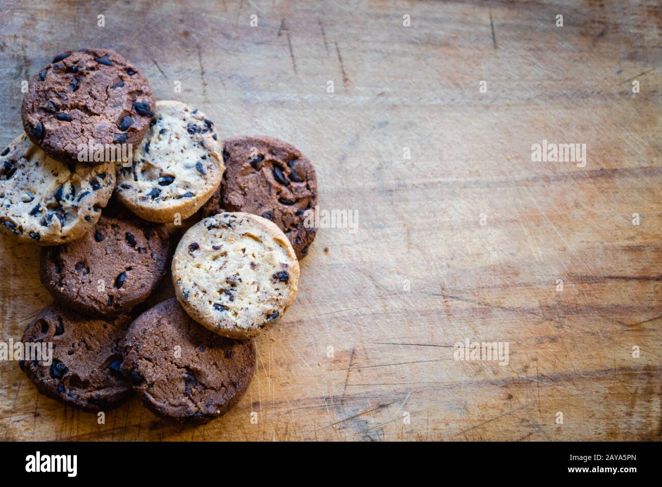 chocolate chip cookie pile - baked cookies, dessert, sweet sugary product Stock Photo