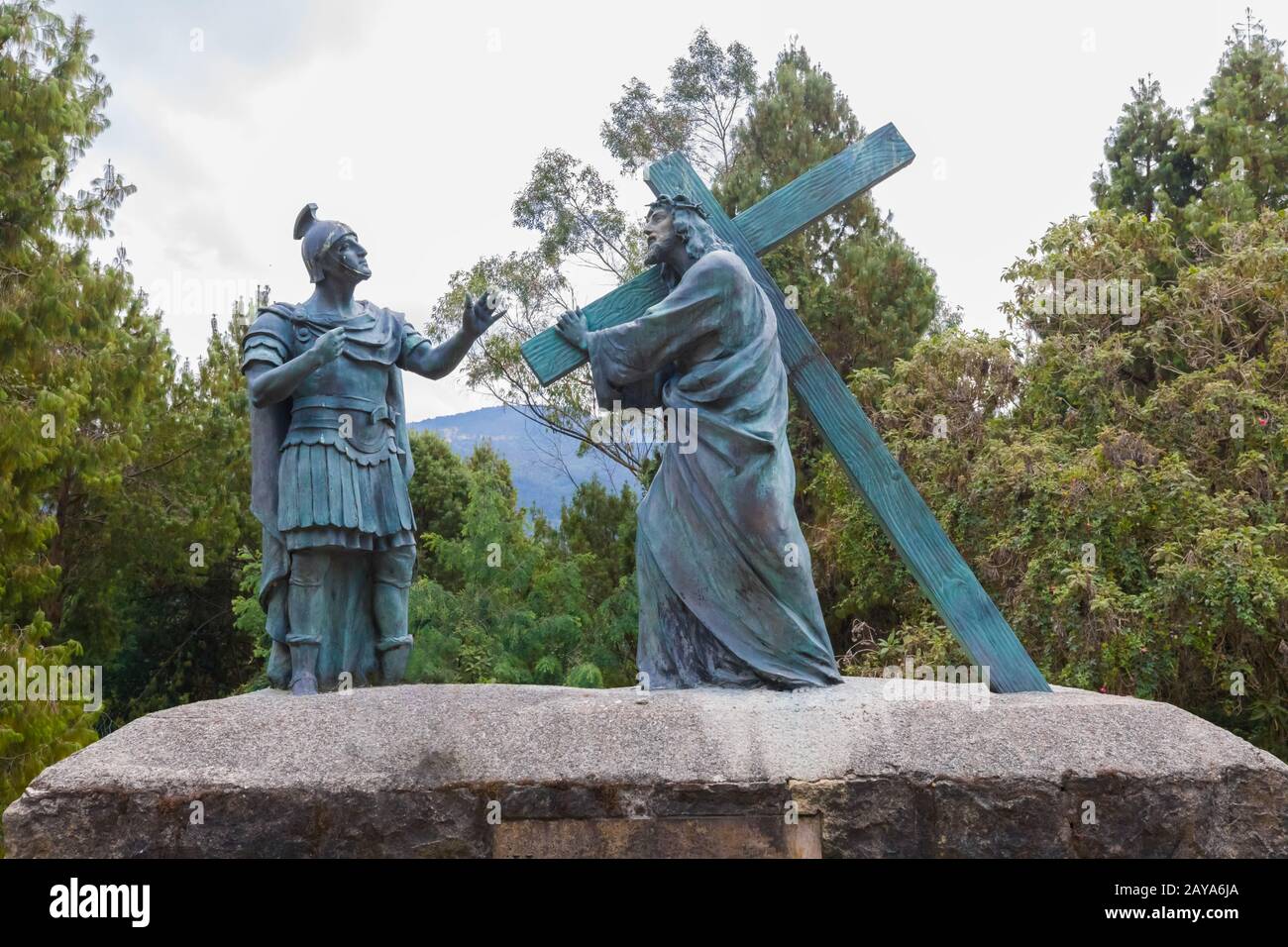 Bogota statue representing Jesus is made to carry the cross on Monserrate mountain Stock Photo