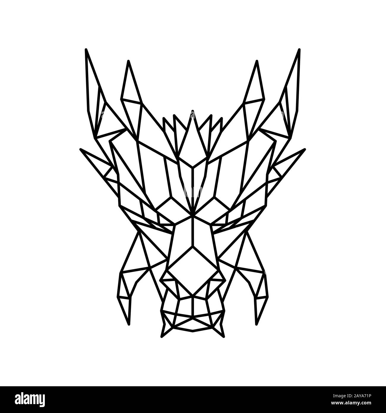 Dragon Head Front Low Poly Black and White Stock Photo