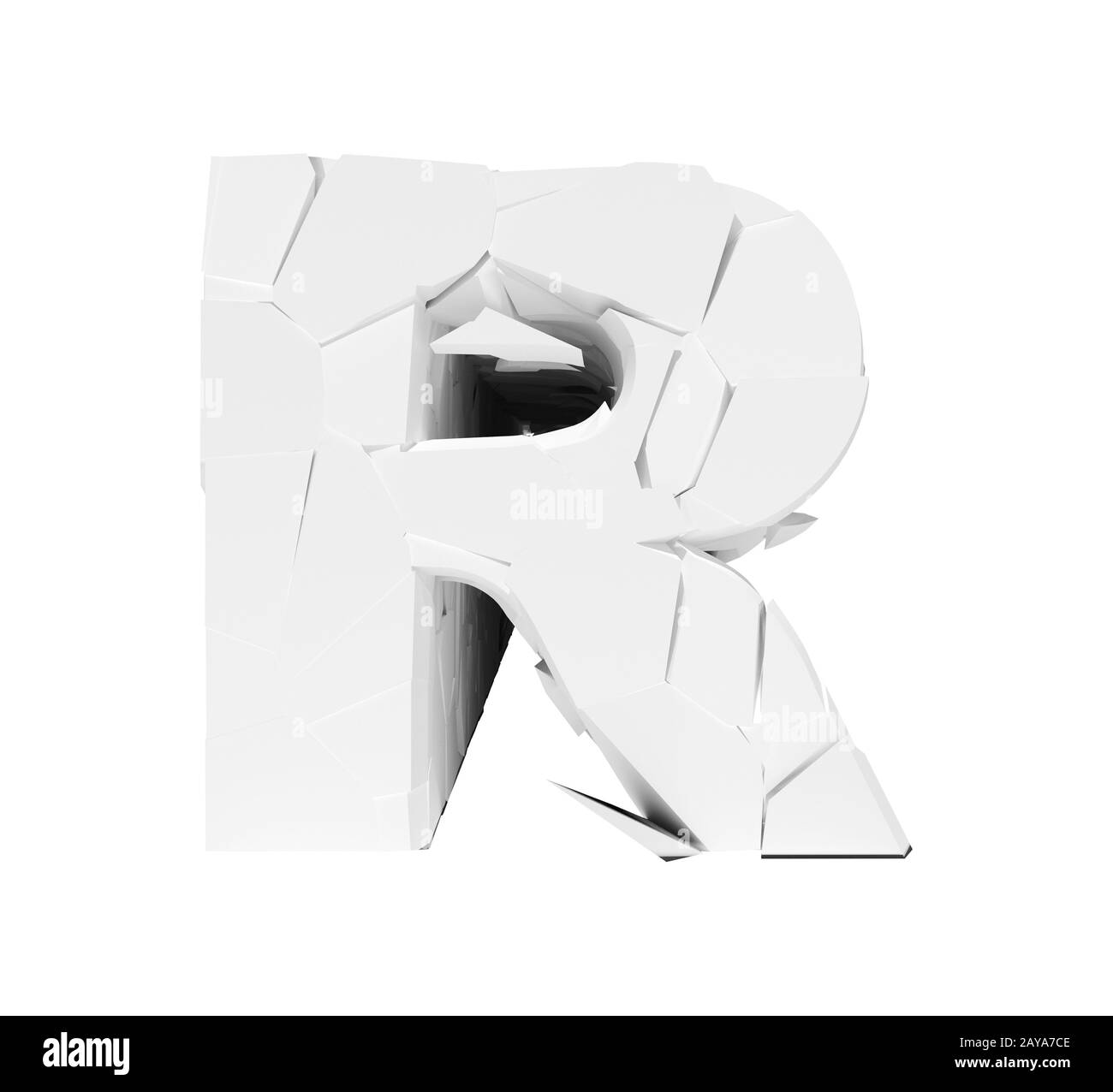 Isolated cracked alphabet letter R on a white background. 3D ...