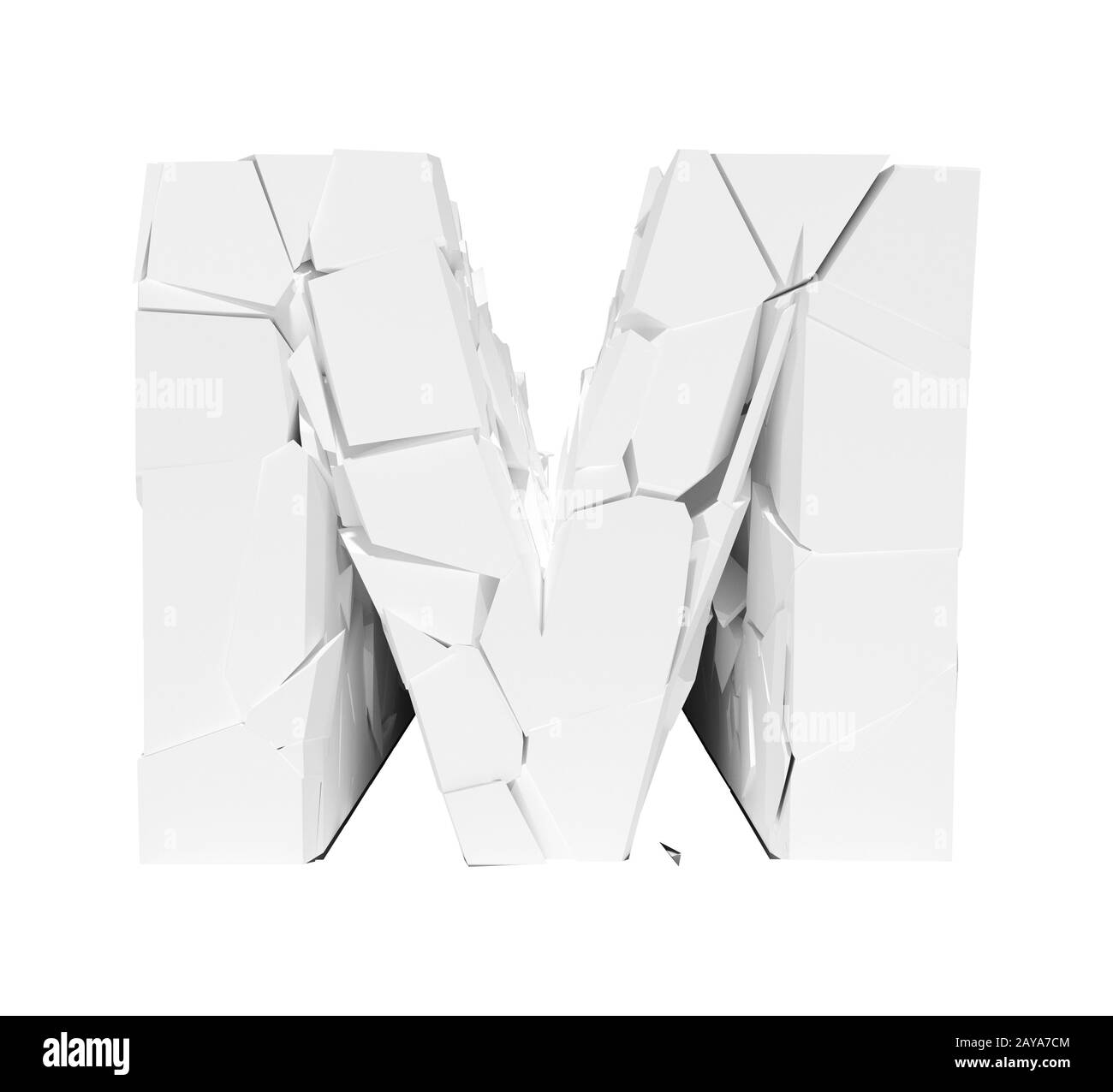 Isolated cracked alphabet letter M on a white background. 3D