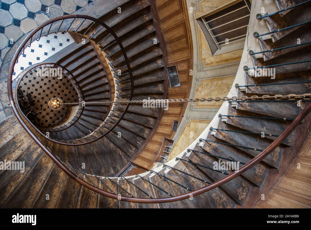 Paris, France - August 05, 2006: Top view of the architectural element of the spiral staircase in the gallery of Vivienne Stock Photo