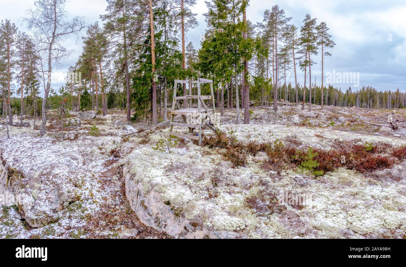 Hunting stand in the Ostergotland regoin of Sweden Stock Photo