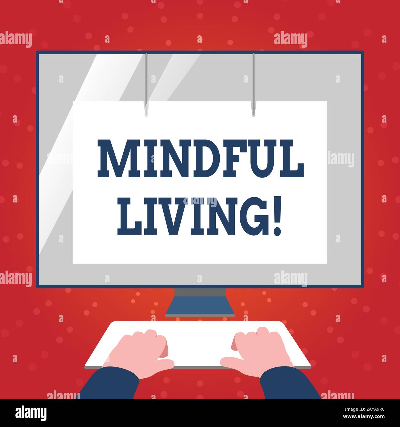 Writing note showing Mindful Living. Business photo showcasing moments awareness of thoughts feelings bodily sensations Hands on Stock Photo