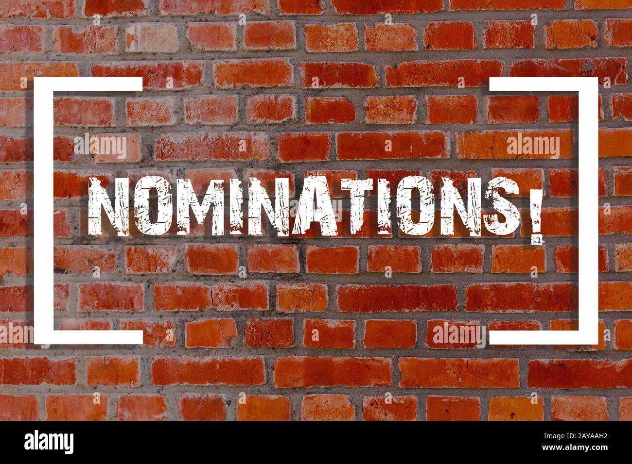 Handwriting text Nominations. Concept meaning action of nominating or state being nominated for prize Brick Wall art like Graffi Stock Photo