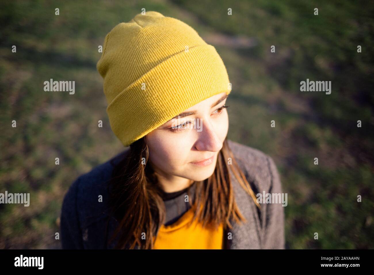 Portrait of a woman at sunset. Stock Photo