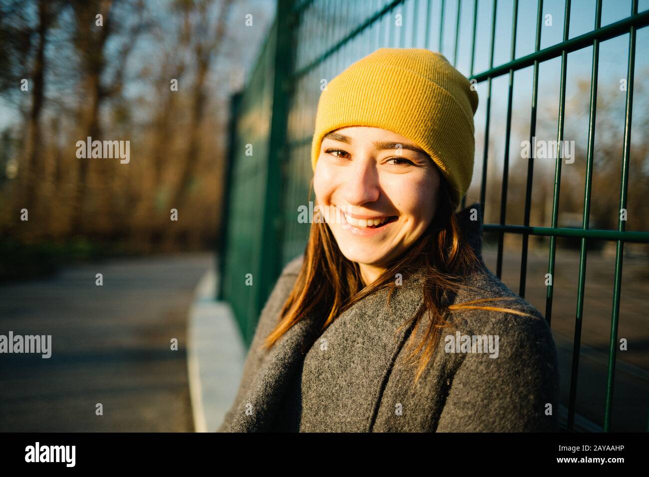 Portrait of a woman at sunset. Tranquility, outdoor and meditating concept. Stock Photo