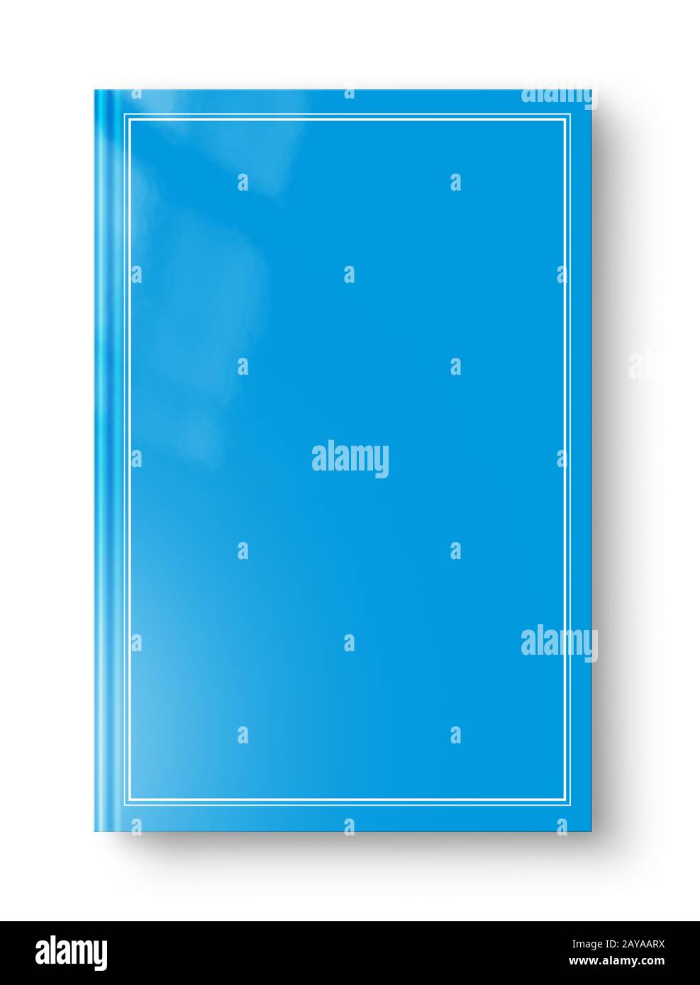 Closed blue blank book with frame isolated on white Stock Photo