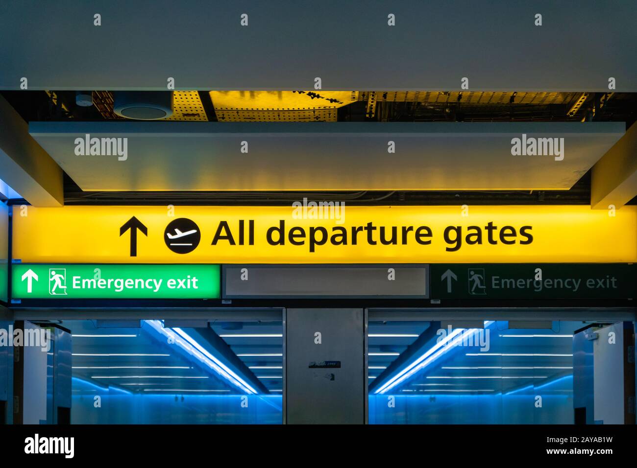 Departure gate sign in airport hall Stock Photo Alamy
