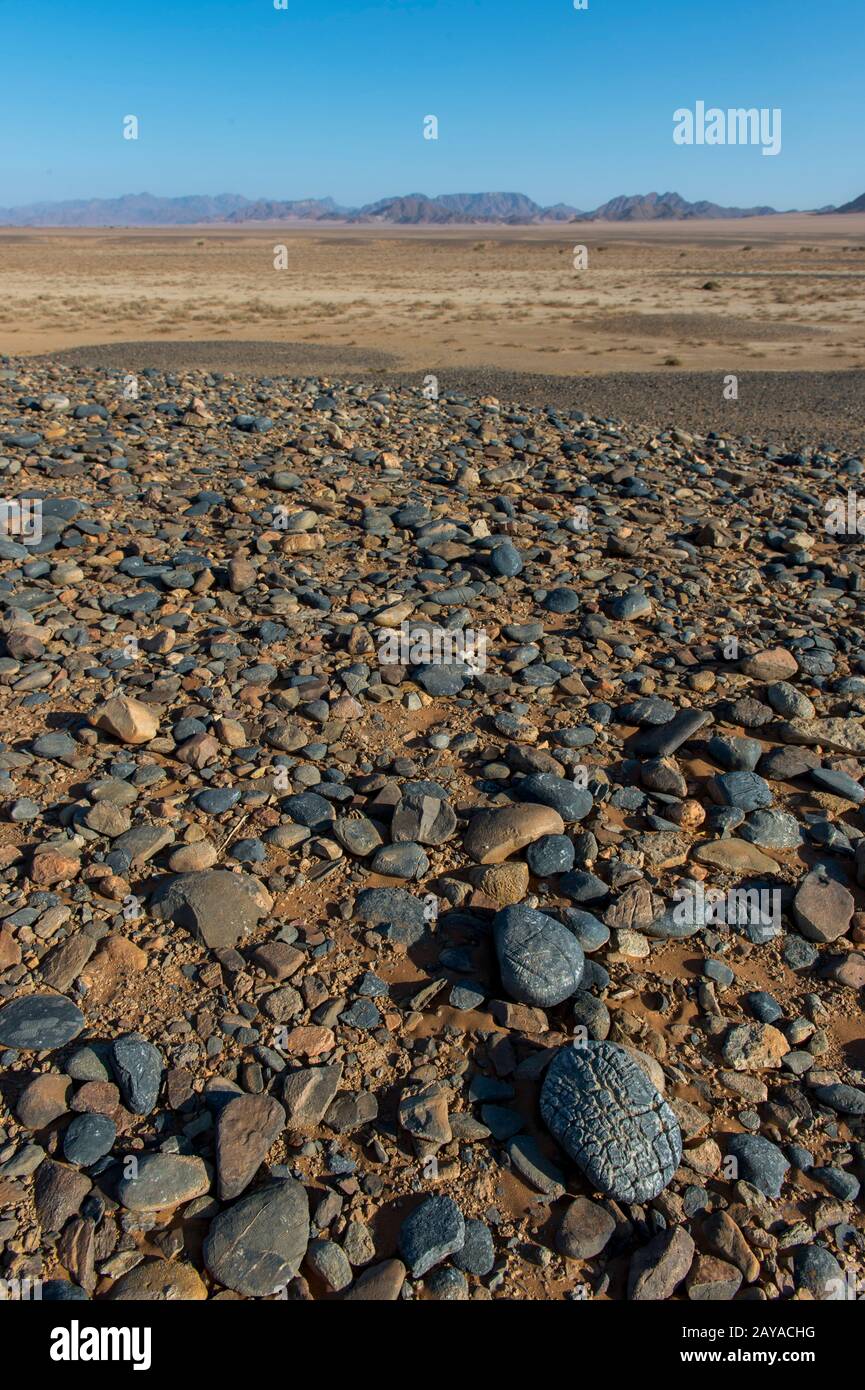 Barren landscape in the private Kulala Wilderness Reserve in the Sossusvlei area, Namibia. Stock Photo