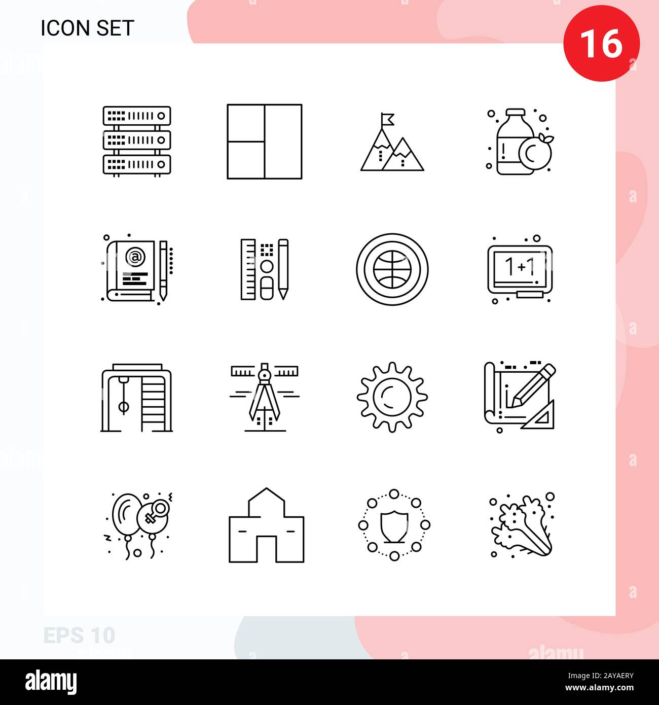 Vector Pack of 16 Icons in Line Style. Creative Outline Pack isolated ...
