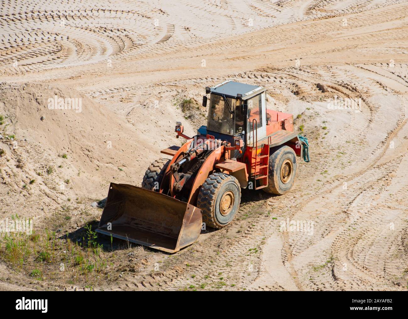 Gravel quarrying in a gravel pit during a drone flight Stock Photo