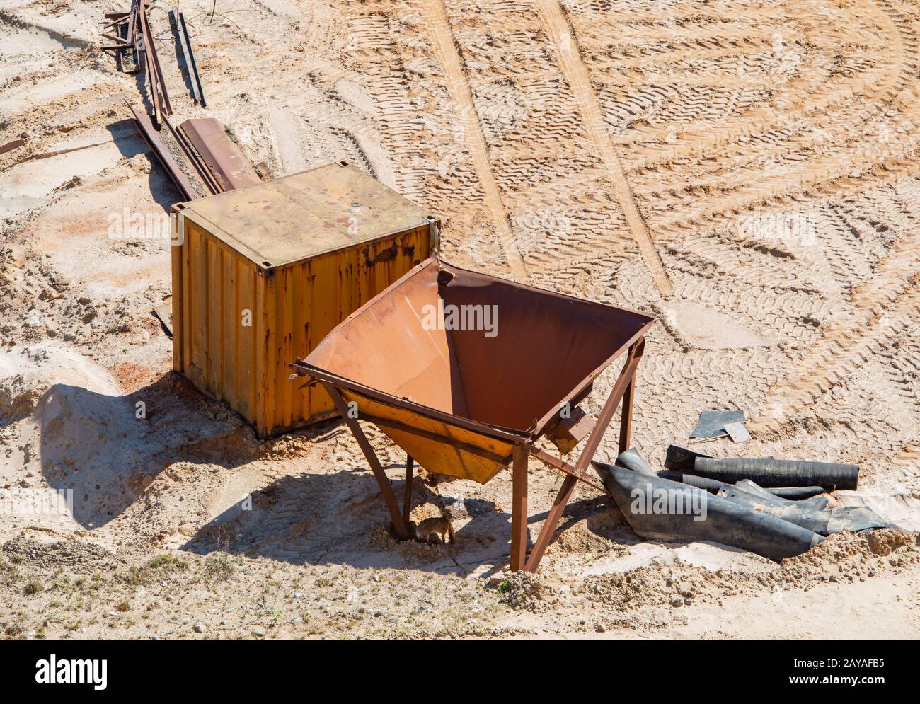 Gravel quarrying in a gravel pit during a drone flight Stock Photo