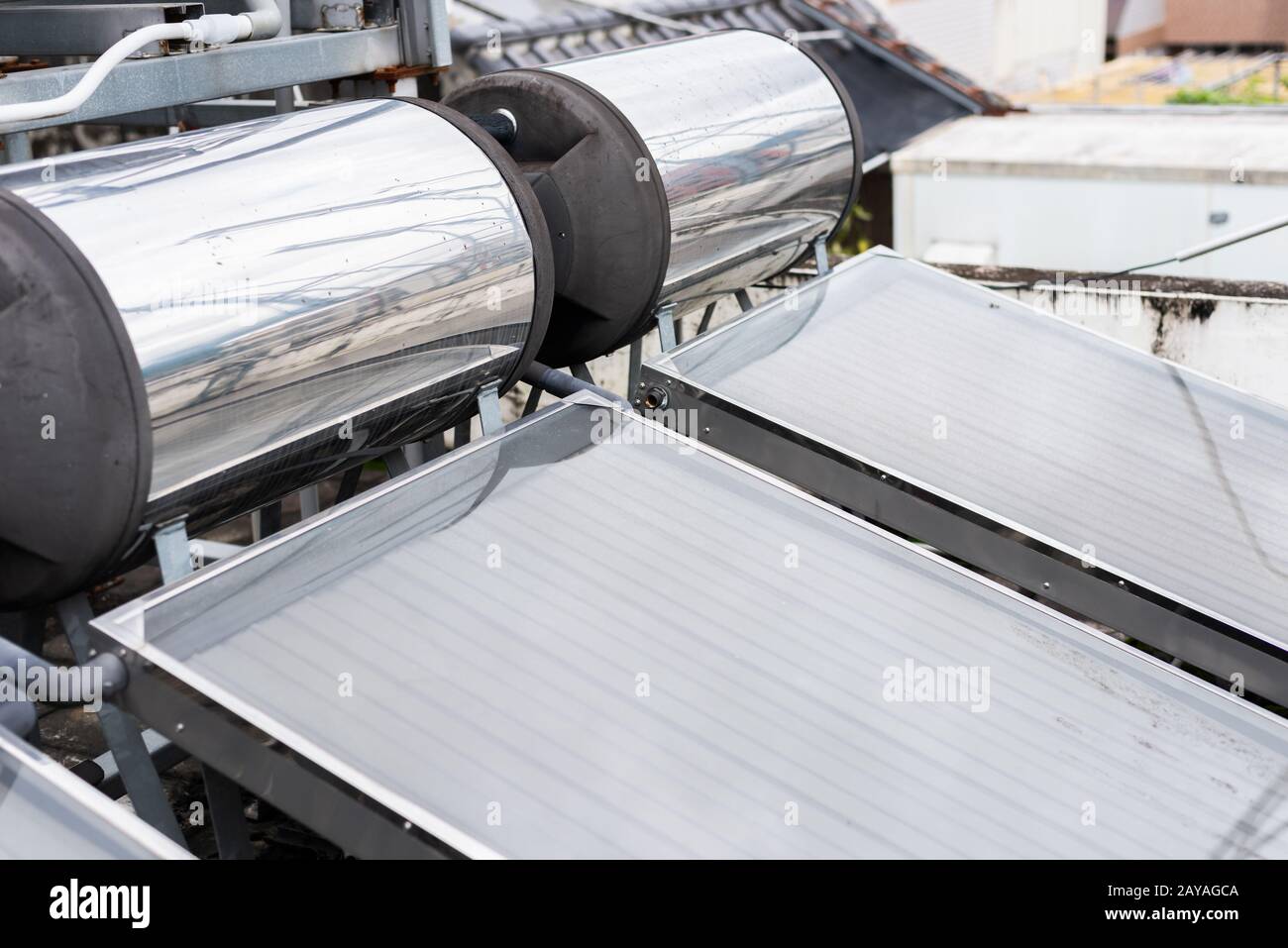 solar water heater on a roof Stock Photo Alamy