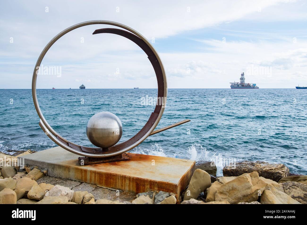 Frozen Wave Sculpture in Molos Park at Limassol Promenade, Cyprus. Stock Photo