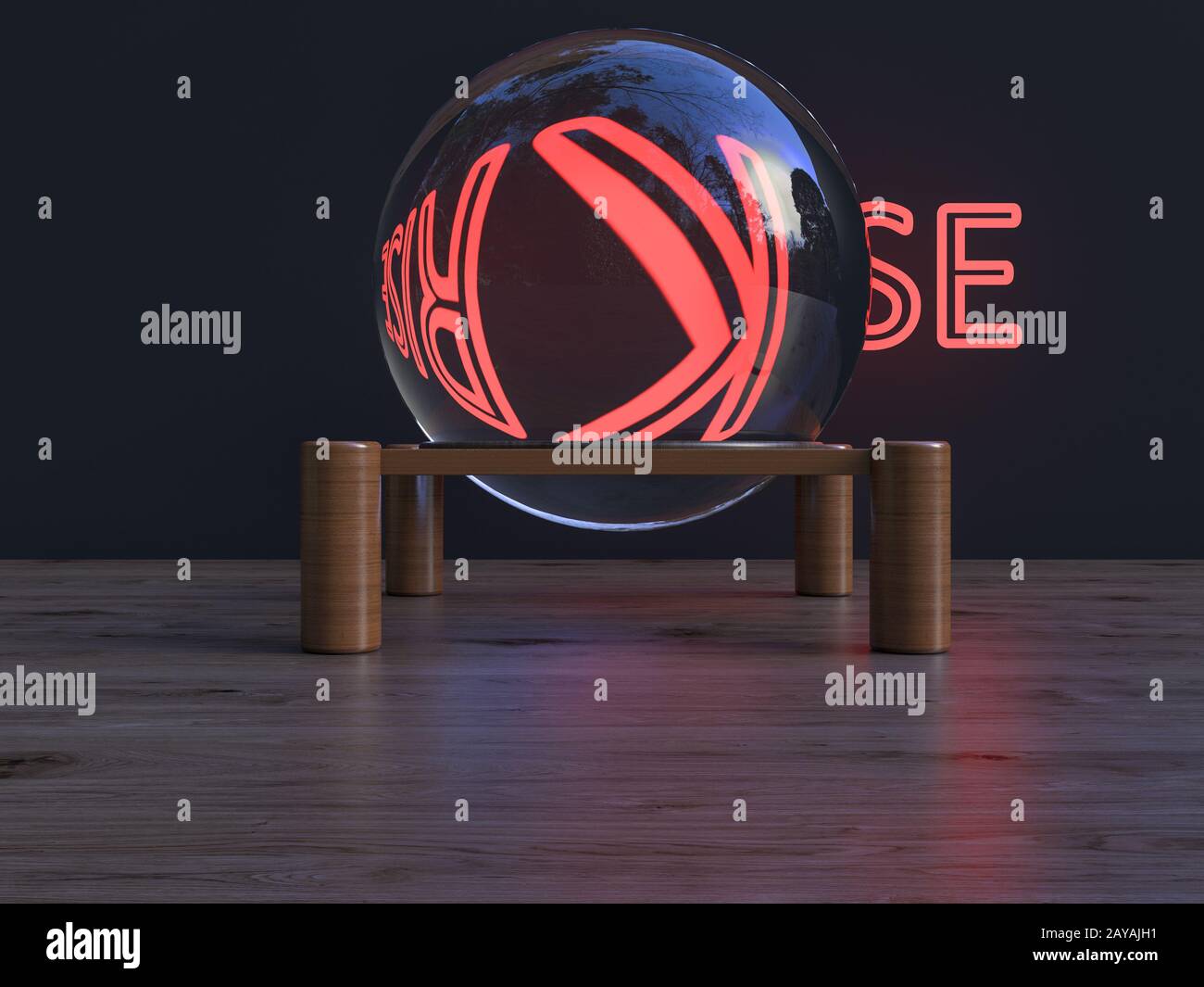 Quarz sphere enlarging the word Krise (German for crisis) Stock Photo