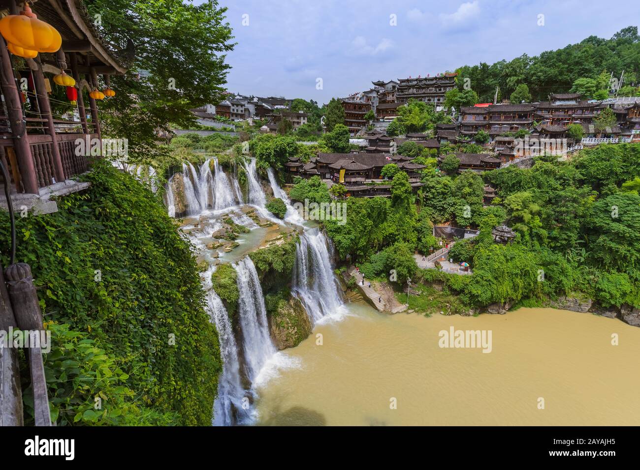 Furong, China - May 29, 2018: Furong ancient village and waterfall in Hunan Stock Photo