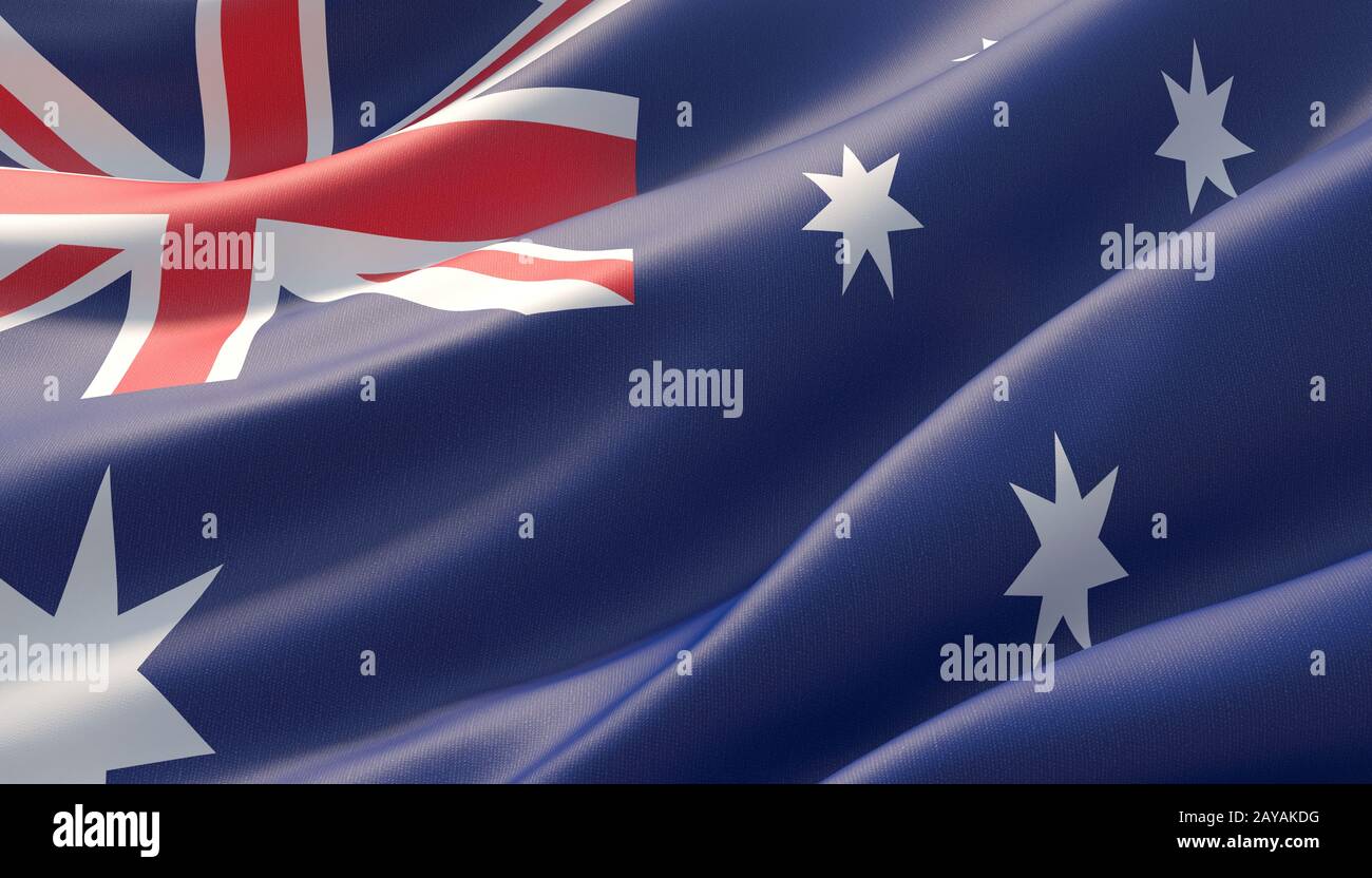 Waved highly detailed close-up flag of Australia. 3D illustration Stock ...