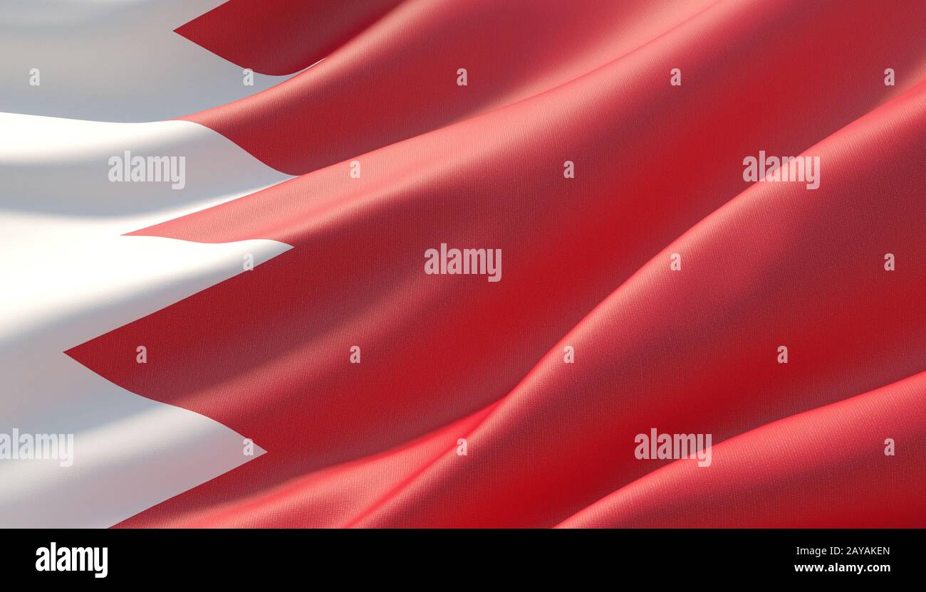 Waved highly detailed close-up flag of Bahrain. 3D illustration. Stock Photo