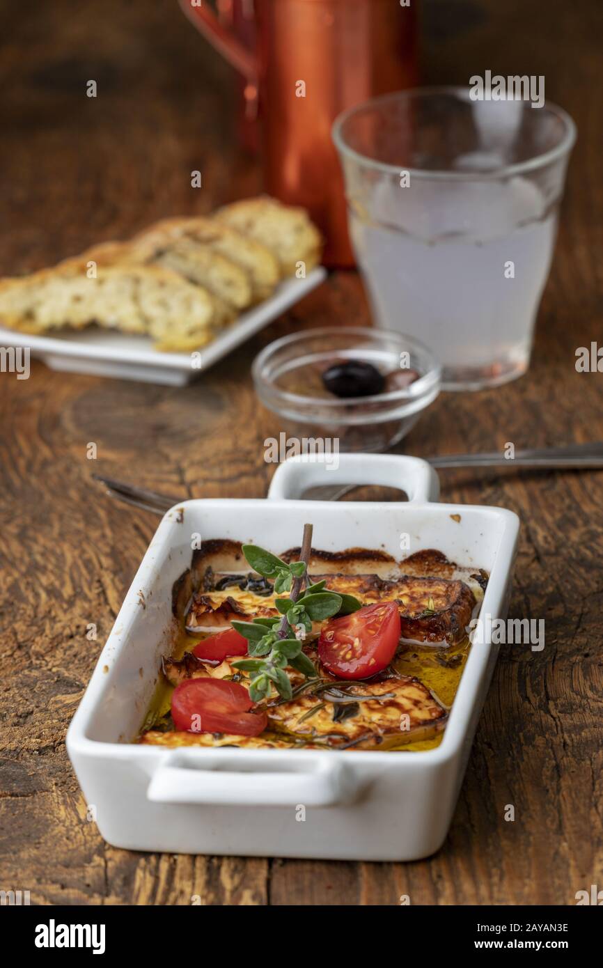 Feta cheese grilled in olive oil Stock Photo Alamy