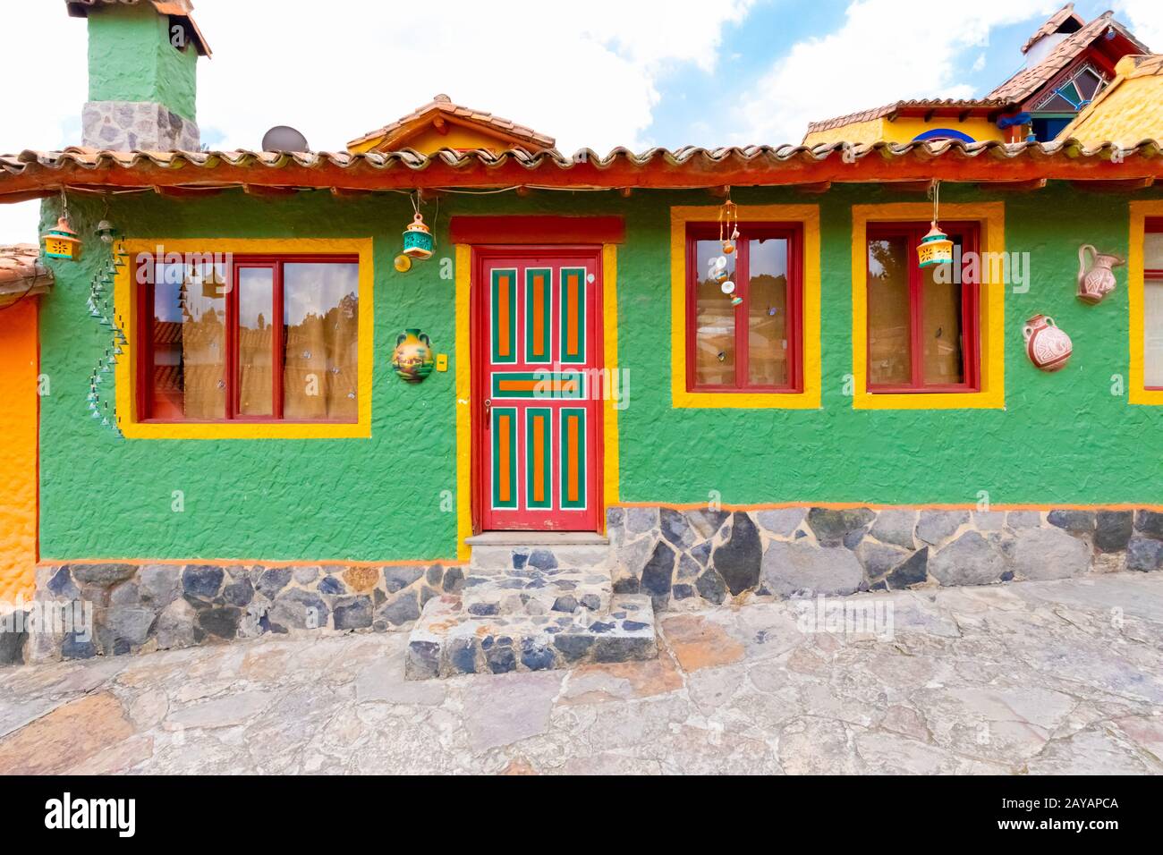 Raquira typical traditional colorful house Stock Photo
