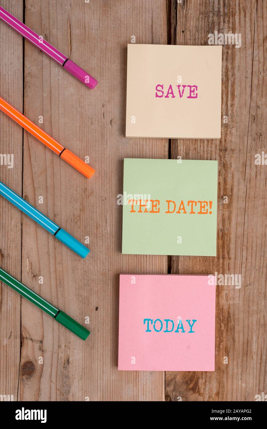 Handwriting text Save The Date. Concept meaning Organizing events well make day special event organizers Note papers and station Stock Photo