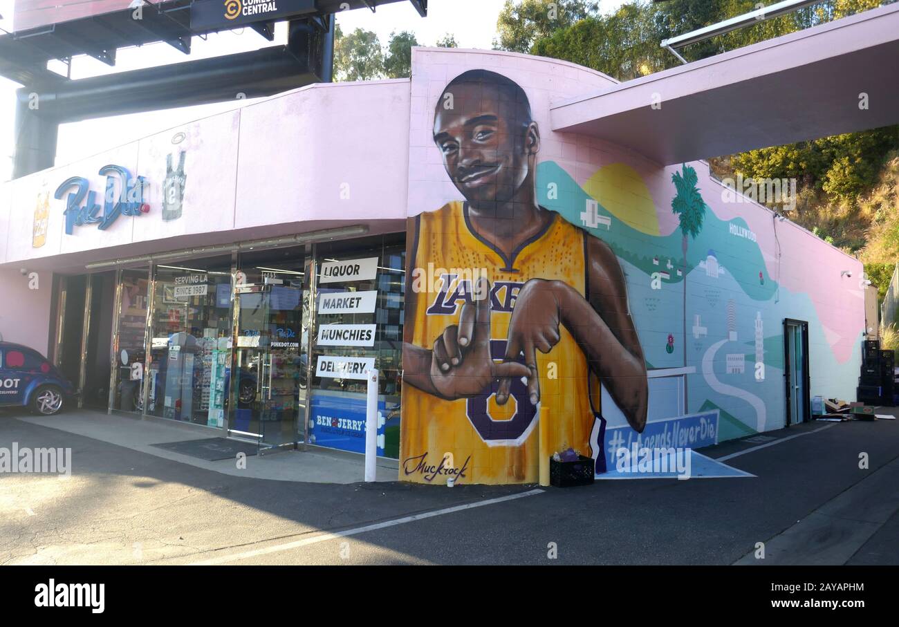 West Hollywood, California, USA 14th February 2020 A general view of atmosphere of Mural/memorial for Kobe Bryant on February 14, 2020 in West Hollywood, California, USA. Photo by Barry King/Alamy Stock Photo Stock Photo