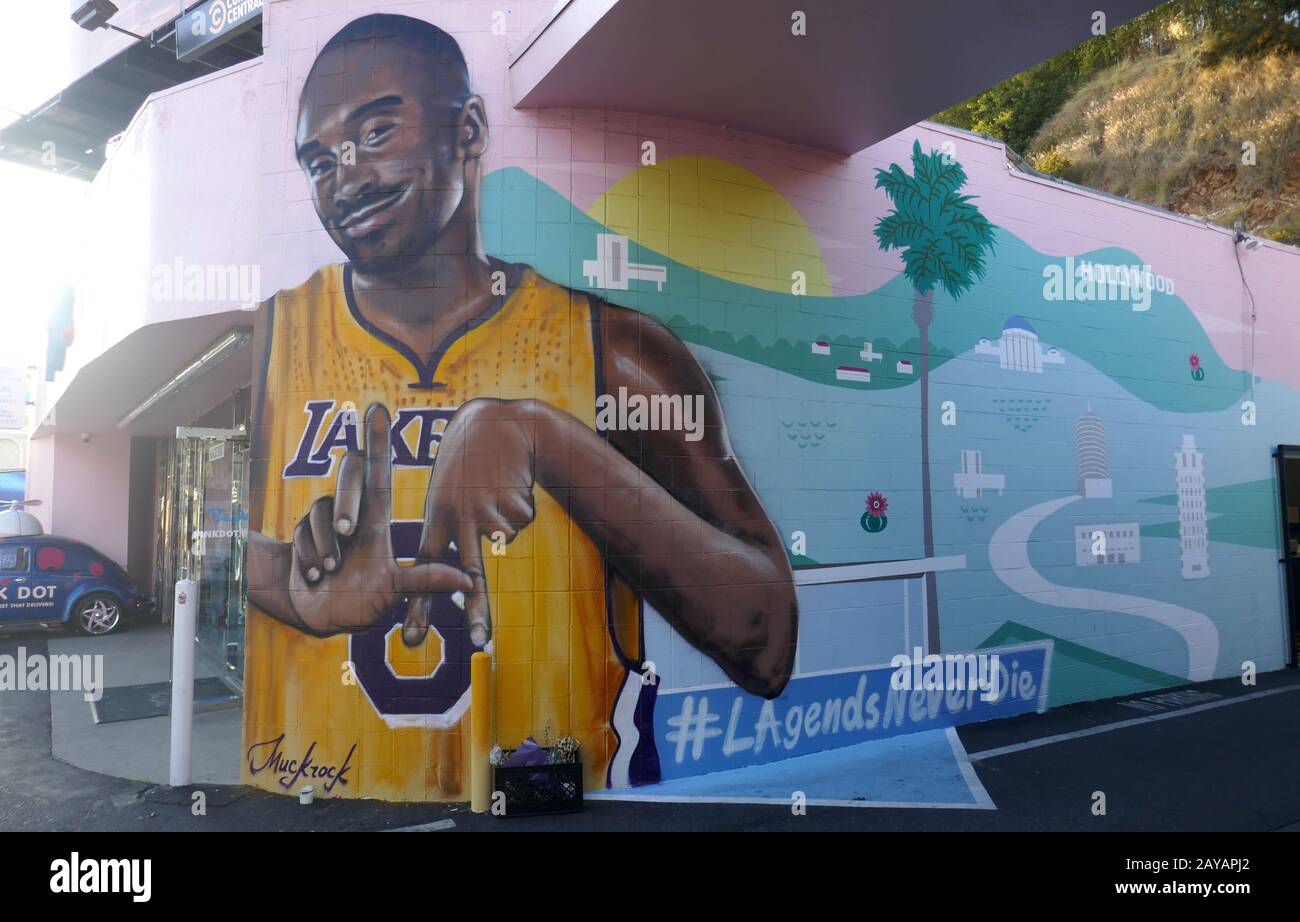 West Hollywood, California, USA 14th February 2020 A general view of atmosphere of Mural/memorial for Kobe Bryant on February 14, 2020 in West Hollywood, California, USA. Photo by Barry King/Alamy Stock Photo Stock Photo