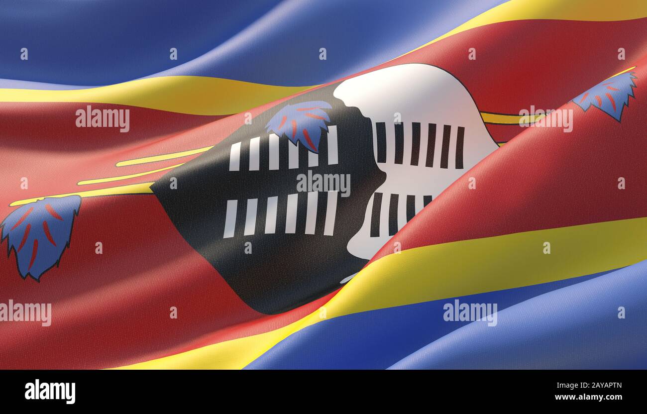 Waved highly detailed close-up flag of Eswatini. 3D illustration. Stock Photo