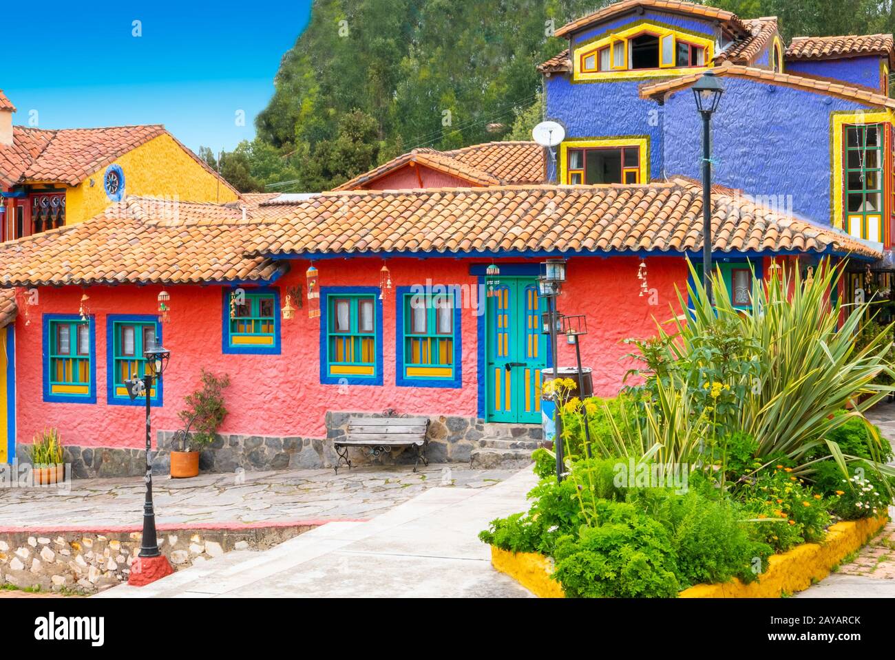 Raquira group of colorful colonial houses Stock Photo