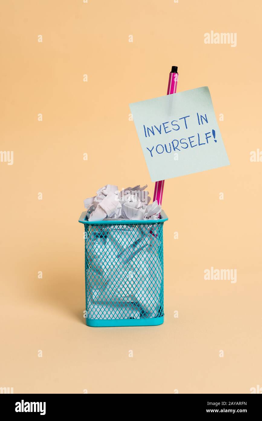 Text sign showing Invest In Yourself. Conceptual photo learn new things or materials thus making your lot better. Stock Photo