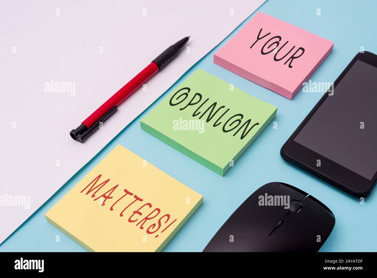 Word writing text Your Opinion Matters. Business concept for show you do not agree with something that just been said Note paper Stock Photo