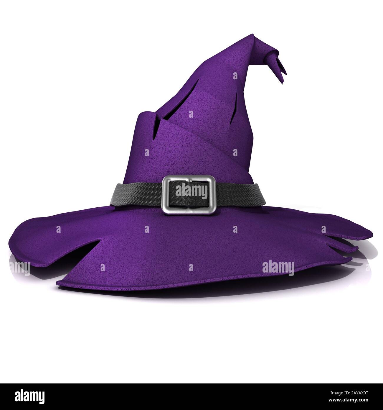 Halloween, witch hat. Purple hat with black belt Stock Photo