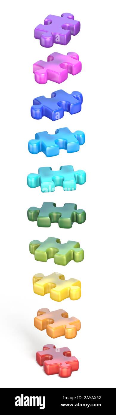 Collection of rainbow colored puzzle jigsaw pieces 3D Stock Photo