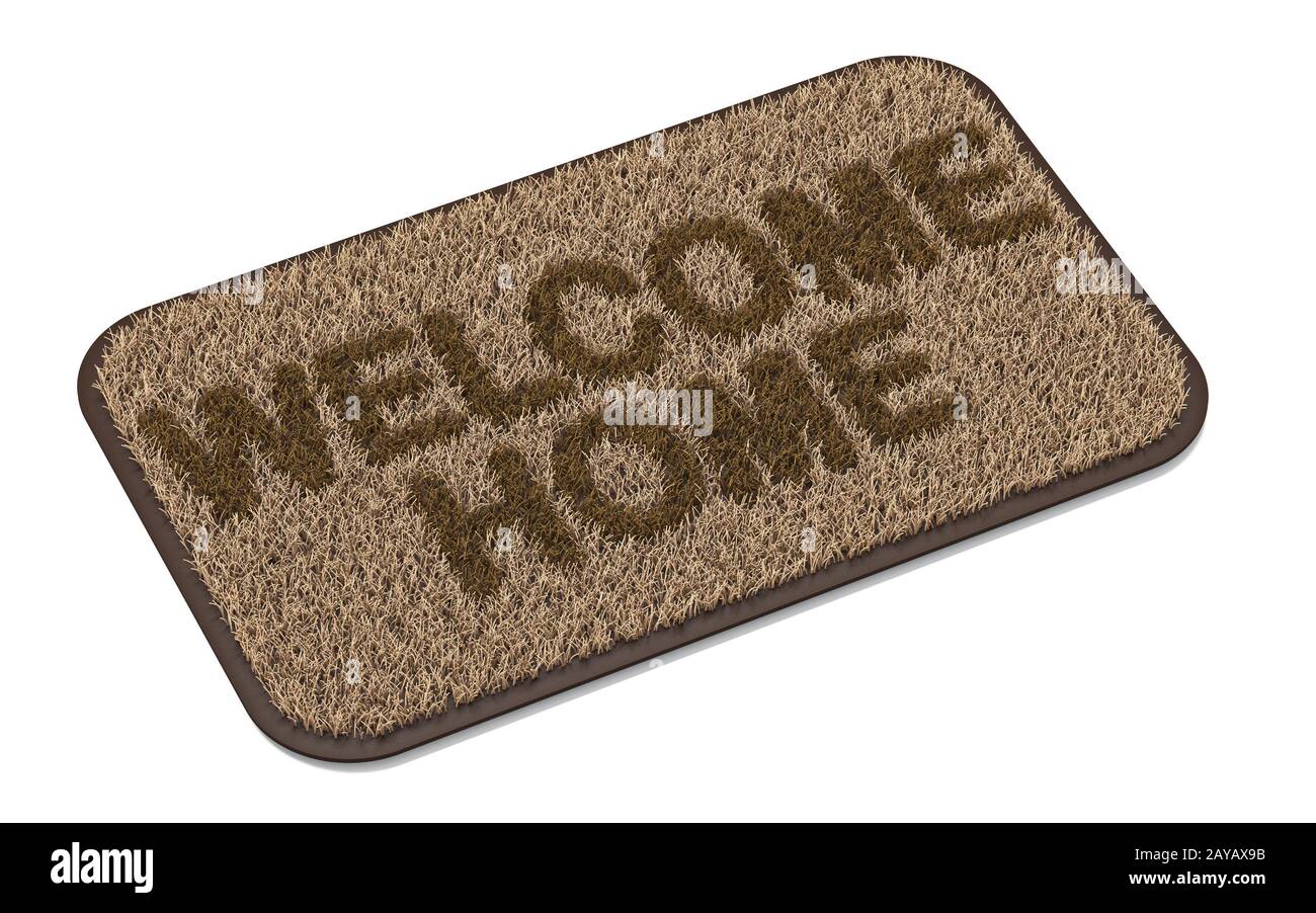 Brown coir doormat with text WELCOME HOME 3D Stock Photo